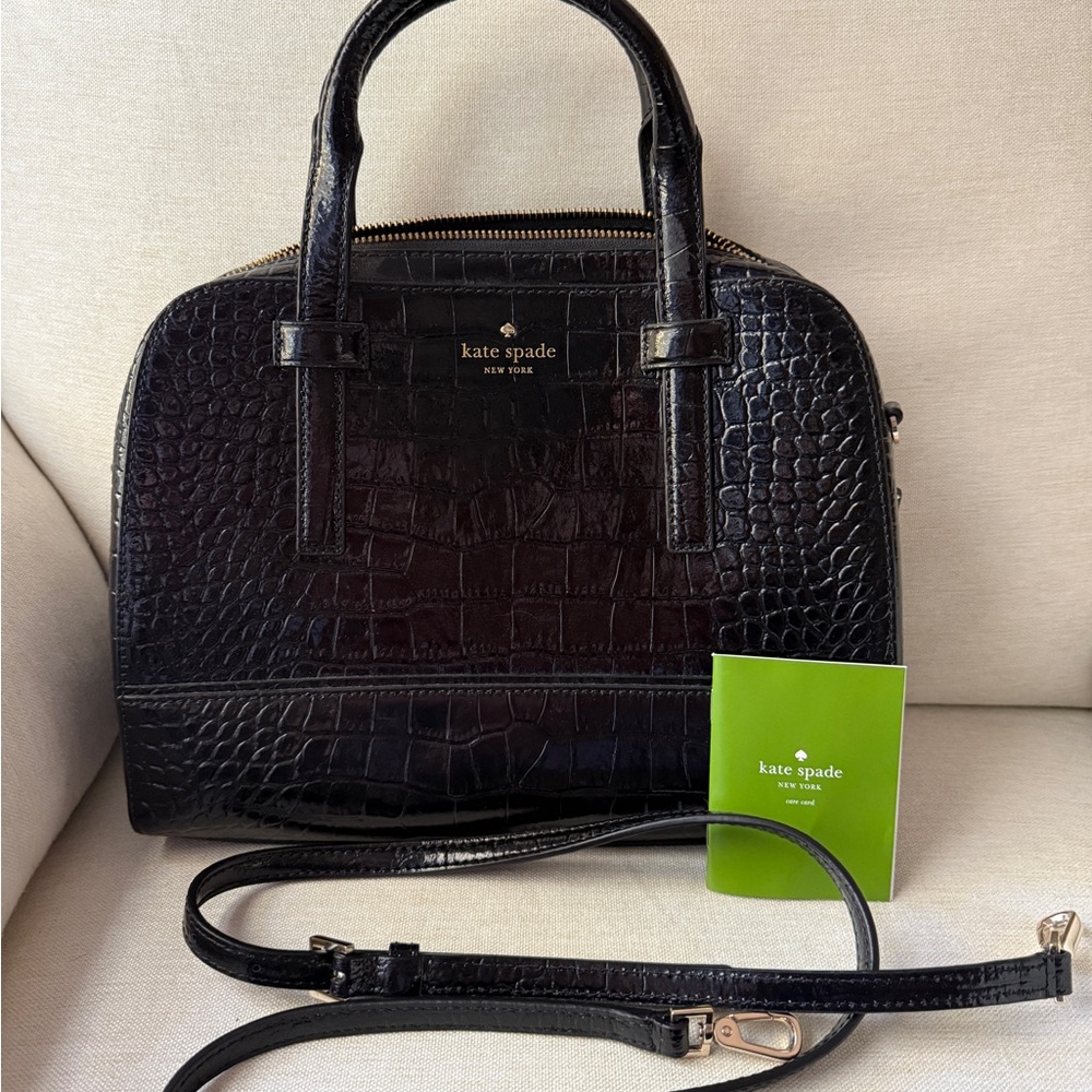 NWT Kate Spade Black Croc-Embossed Handbag